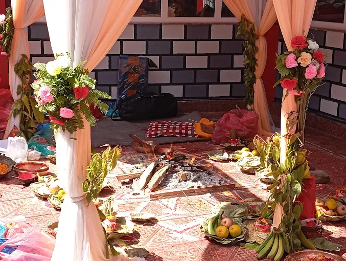 Bridal stage decor at Banepa Party Palace with flowers and lighting Best party palace in nepal. best wedding planner in nepal.